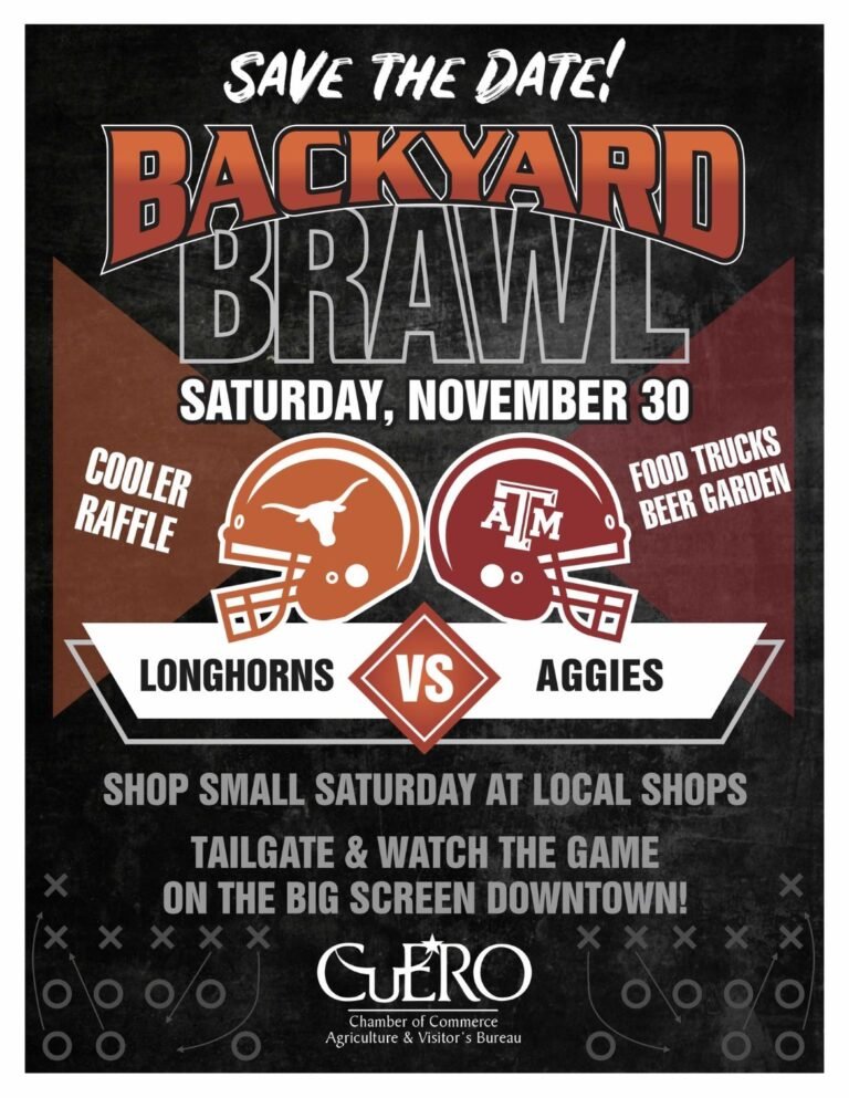 “Backyard Brawl: Watch Longhorns vs. Aggies on the Big Screen in Downtown Cuero!” Saturday, November 30, 2024