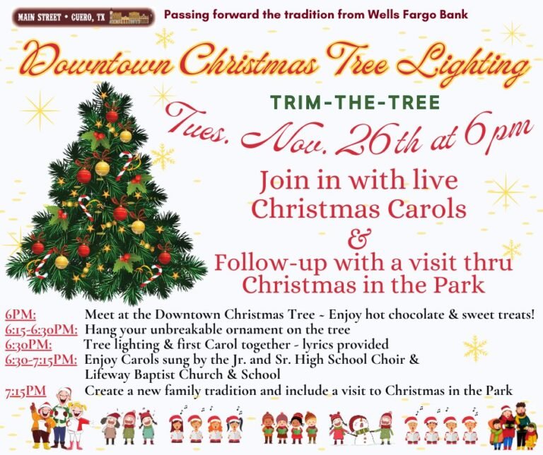 Cuero’s Downtown Christmas Tree Lighting Tuesday Nov 26, 2024