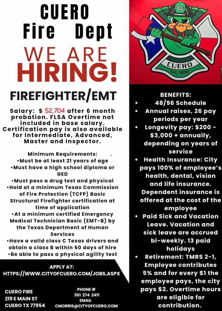 Cuero Fire Dept Hiring Firefighter/EMT