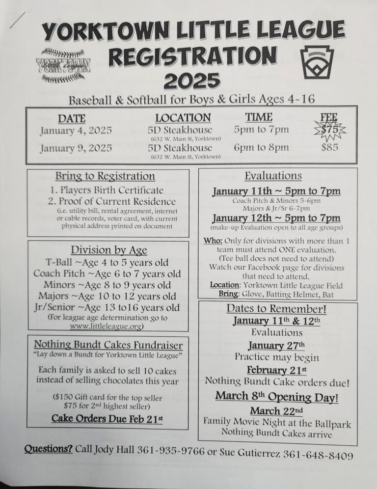 Yorktown Little League Registration 2025
