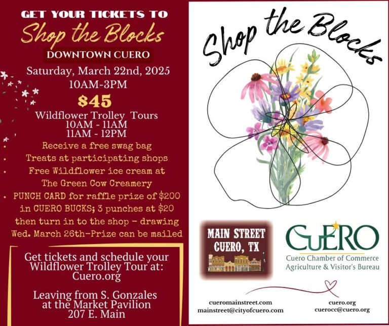 Shop the Blocks Event Sat. March 22, 2025 – Wildflower Trolley Tour