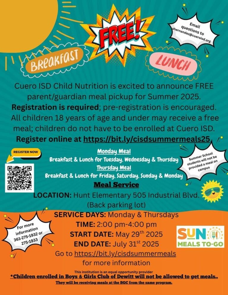 Fueling Young Minds: Cuero ISD Offers Free Summer Meals for Kids (Registration Required)