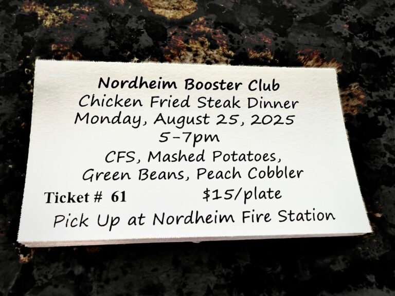 Nordheim Booster Club Chicken Fried Steak Dinner – Fundraiser