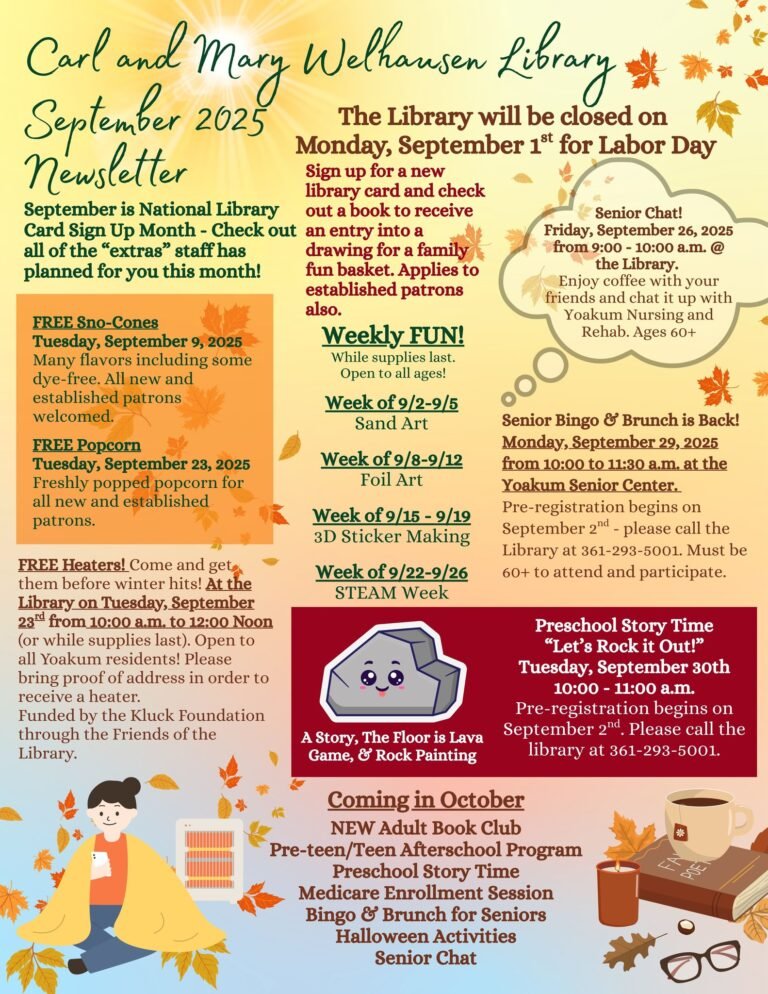 Carl and Mary Welhausen Library September 2025 Newsletter