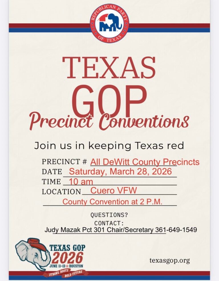 GOP Precinct and County Conventions Set for March 28 in DeWitt County