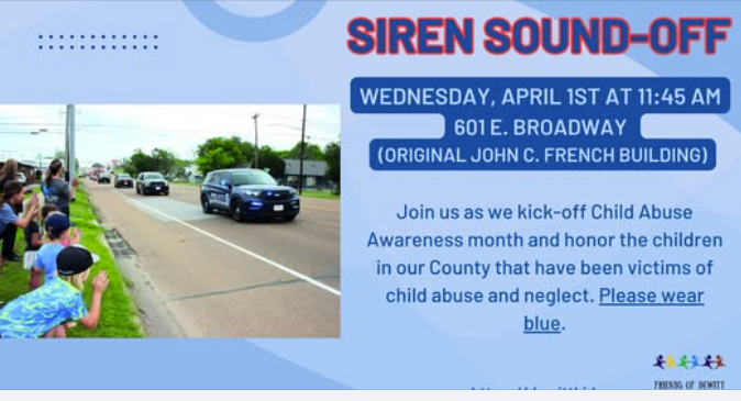 Friends of DeWitt County Children to Host Siren Sound-Off for Child Abuse Awareness Month