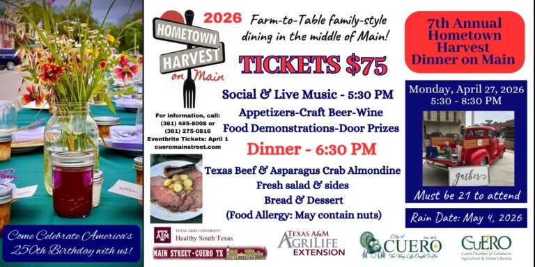 7th Annual Hometown Harvest Dinner on Main Returns to Cuero on April 27