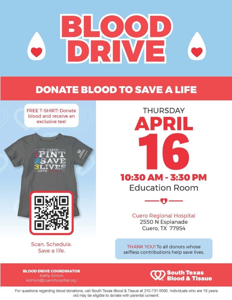 Blood Drive Scheduled at Cuero Regional Hospital on Thursday, April 16, 2026