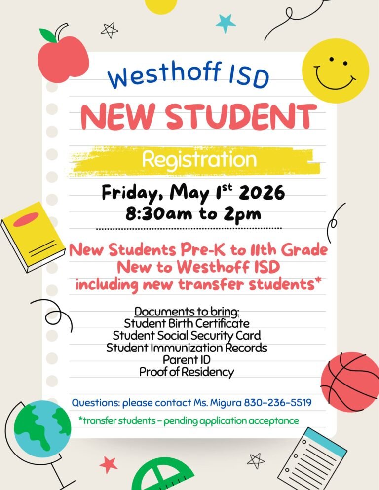 Westhoff ISD Announces New Student Registration for May 1