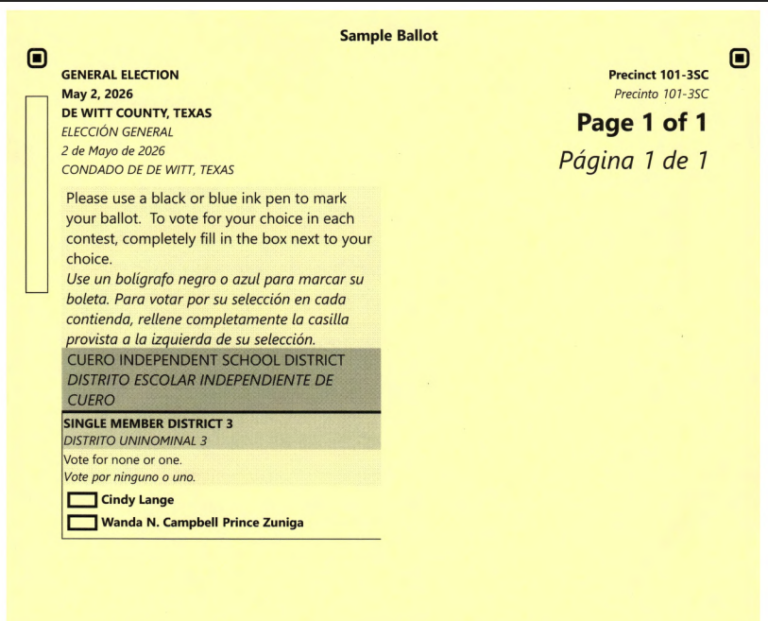 Early Voting Begins Today for Cuero ISD’s May 2 Board of Trustees Election