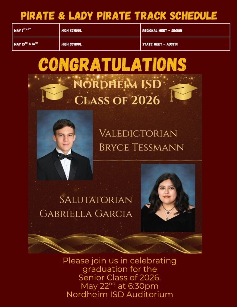 Nordheim ISD Recognizes 2026 Valedictorian and Salutatorian; Graduation Set for May 22
