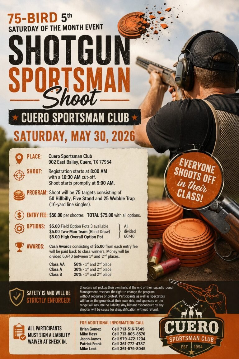 Cuero Sportsman Club to Host 75‑Bird Shotgun Sportsman Shoot on May 30