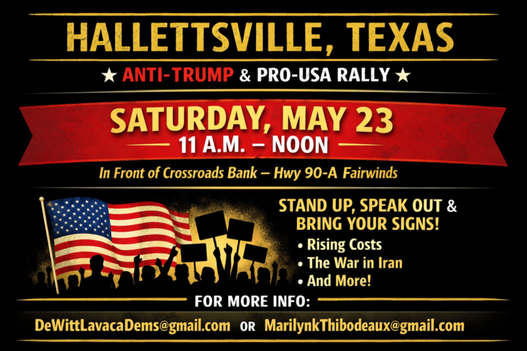 DeWitt/Lavaca Democratic Women to Host Rally in Hallettsville on May 23
