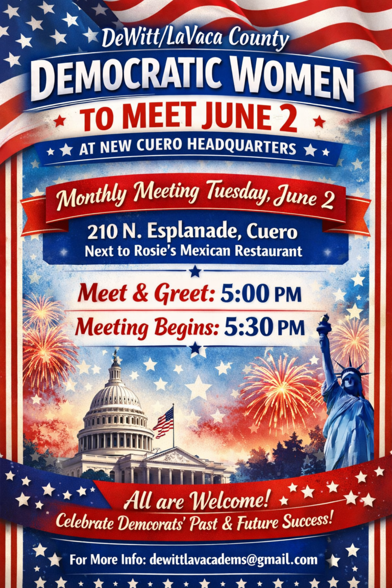 De Witt/LaVaca County Democratic Women to Meet June 2
