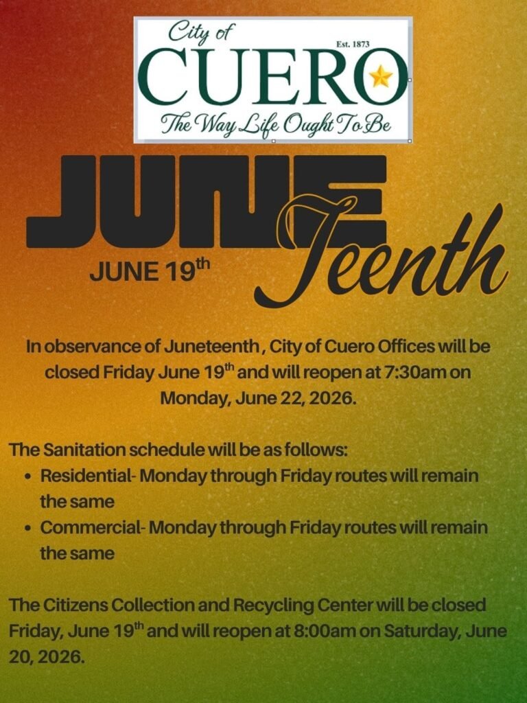 City of Cuero Offices Closed June 19, 2026, in Observance of Juneteenth