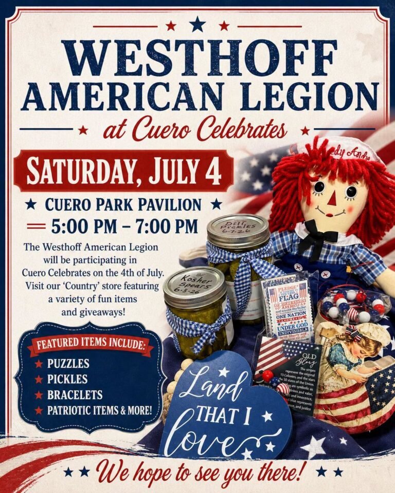 Westhoff American Legion to Host Festive Fourth of July Booth at Cuero Park Pavilion