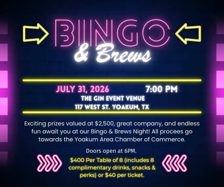 BINGO & BREWS @ THE GIN EVENT VENUE IN YOAKUM JULY 31, 2026