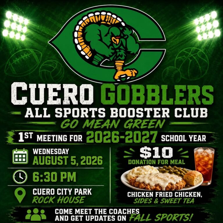 Cuero Gobbler All Sports Booster Club to Hold First Meeting of 2026–2027 Season