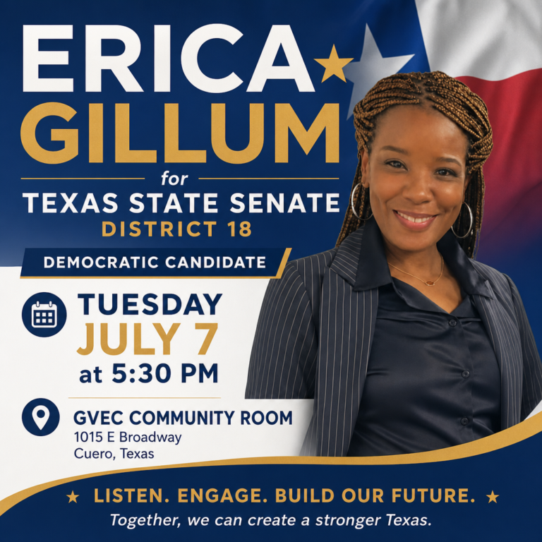 Erica Gillum to Visit Cuero for Local Candidate Event
