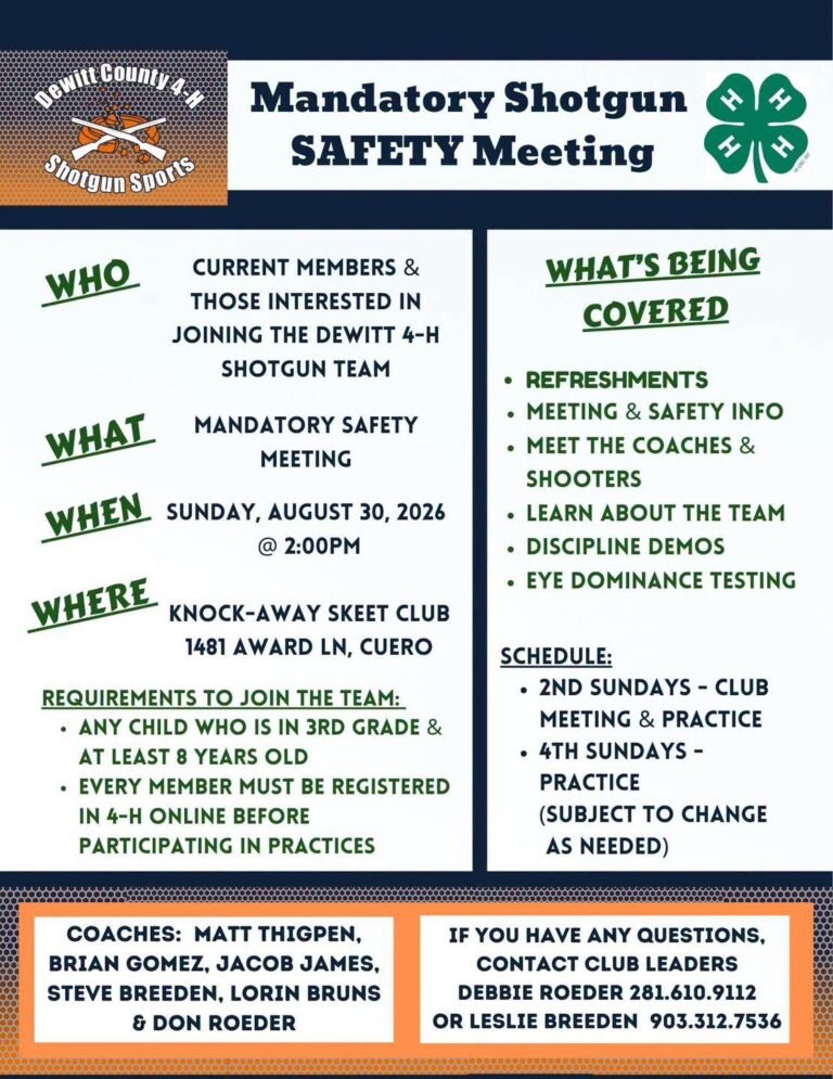 Mandatory Shotgun Safety Meeting Aug 30, 2026