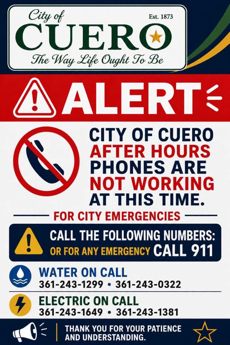 City of Cuero Issues Emergency Alert After-Hours Phone Outage