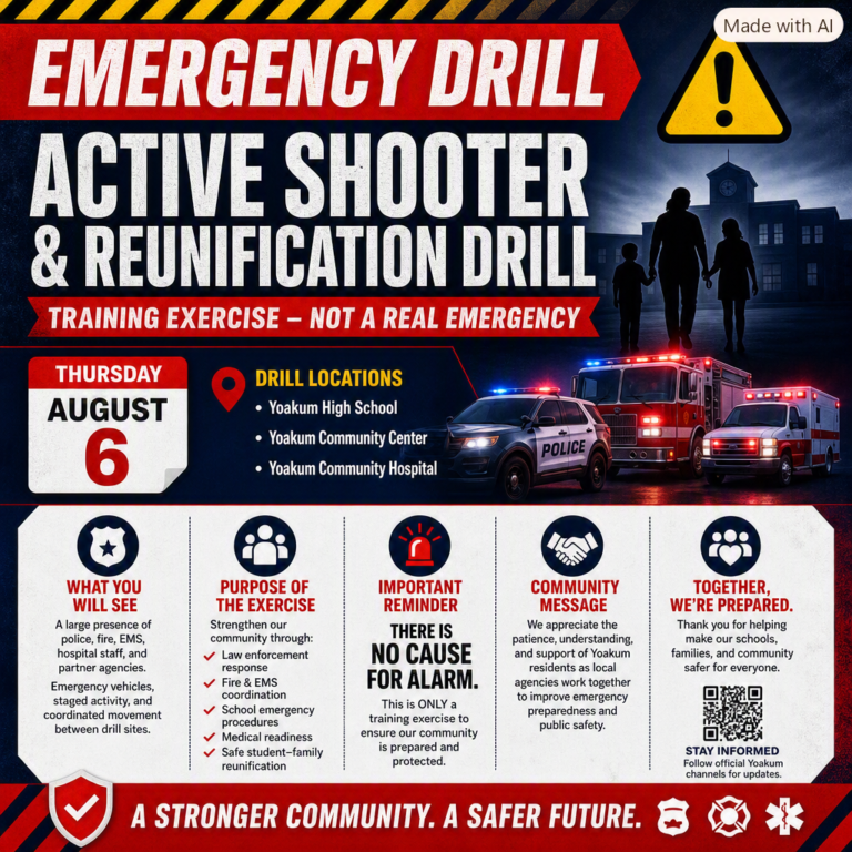 Training Exercise Brings Heavy First‑Responder Presence to Yoakum on August 6