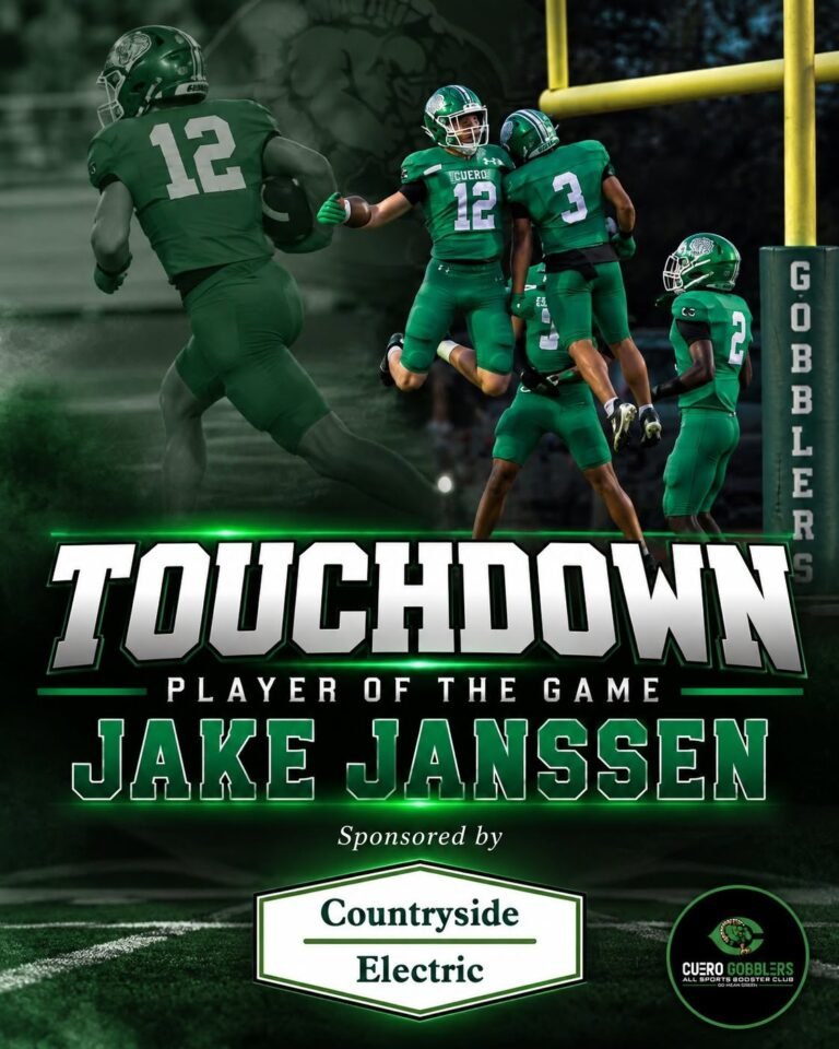 Cuero Gobbler All Sports Booster Club features Jake Janssen as Touchdown Player of the Game