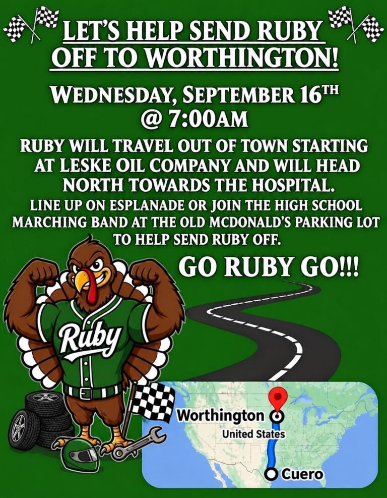 Ruby Begonia Set for Minnesota Trip as Cuero Community Prepares Early‑Morning Send‑Off
