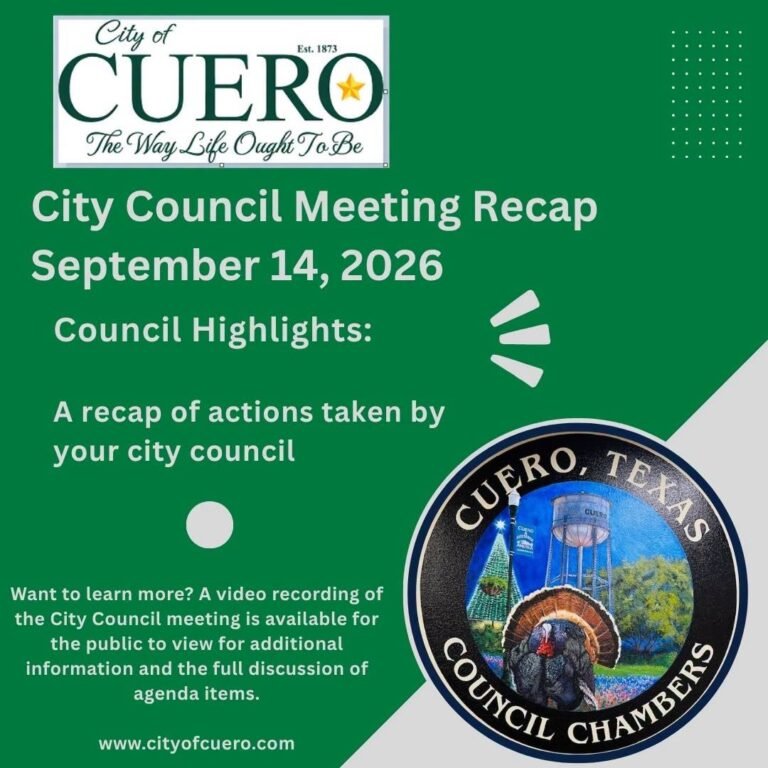 Cuero City Council Advances Budget, Utility Rate Changes, and Community Projects in September 14 Meeting