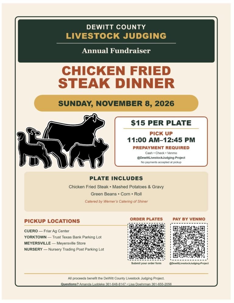 DeWitt County Livestock Judging Team Launches Chicken Fried Steak Fundraiser for November 8